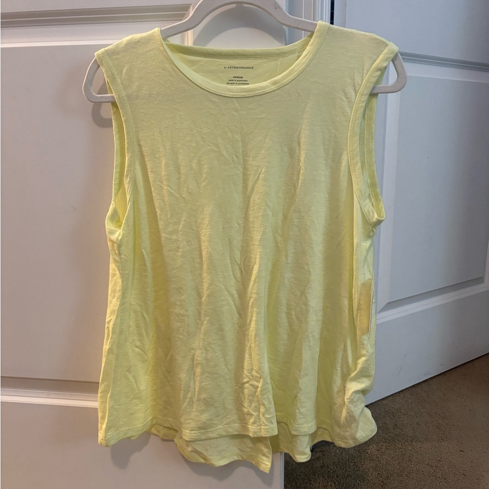 NWT - Anthropologie chartreuse tank top with Round Neck and Back Slit